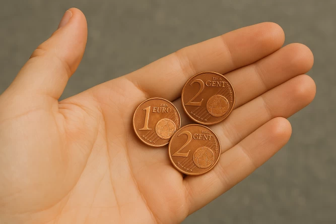 Drei Euro-Münzen in der Hand gehalten